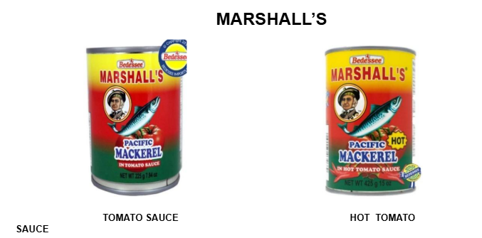 Marshall's Mackerel in tomato sauce ,hot sauce.oil & water