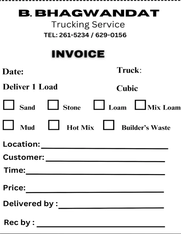 Sand truck Delivery Note Bill Book 1/4